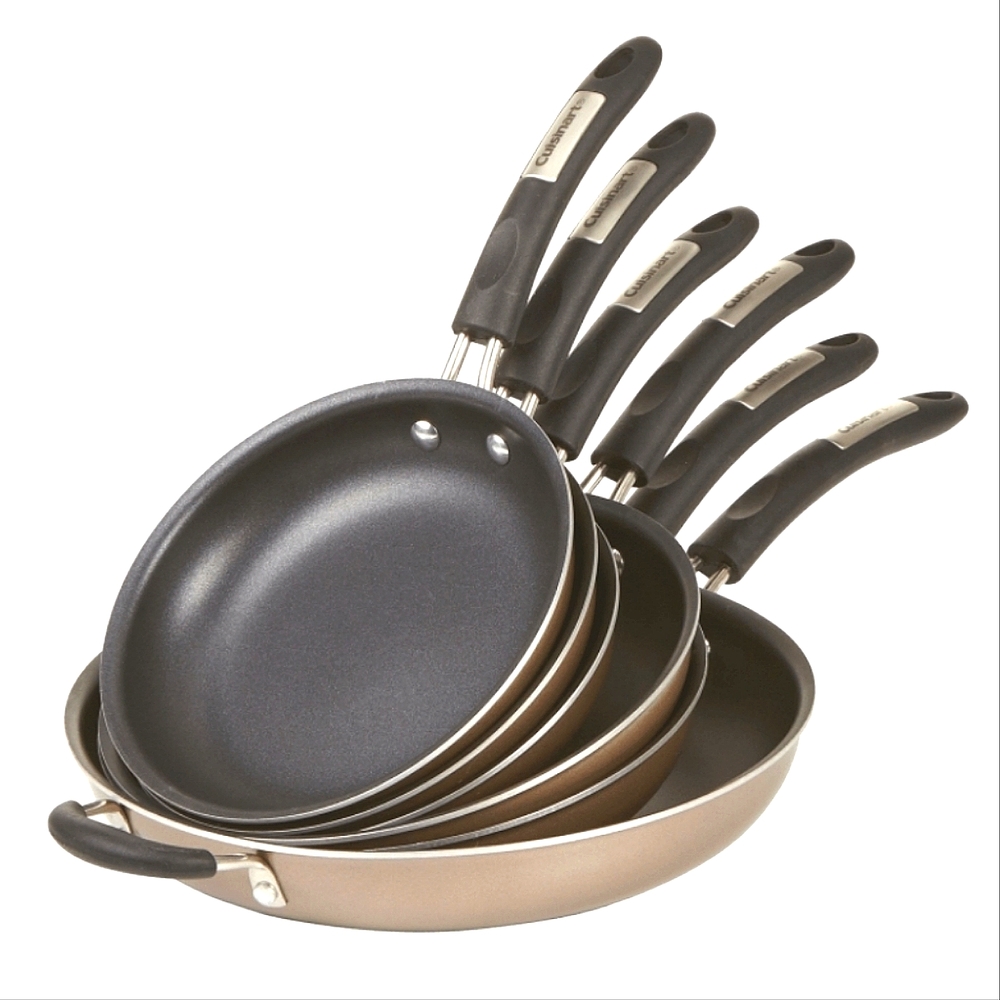 CUISINART 6-PACK ALUMINUM NON-STICK SKILLET SET IN COLOR CHAMPAGNE